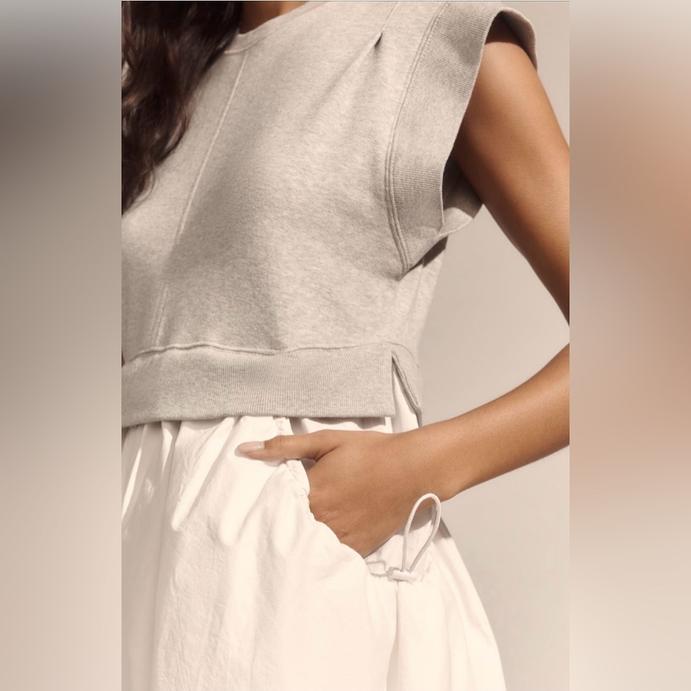 Women’s Cream and Light Gray Sleeveless Sweatshirt Dress - Picture 2 of 6